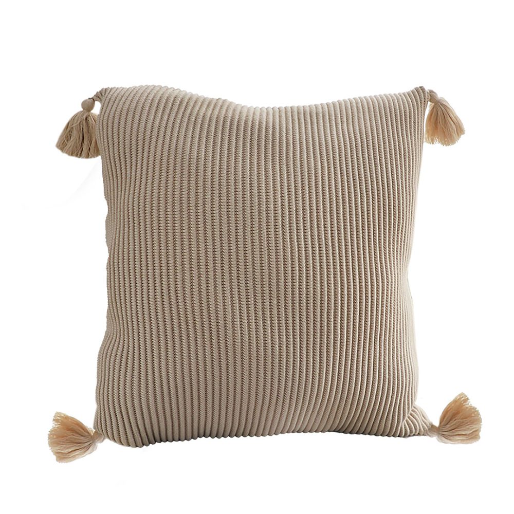 1-SOGA 45cm Off-White Wabi-Sabi Raised Pillow Cotton Striped Large Tassel Square Throw Pillow