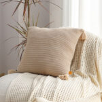 3-SOGA 2X 45cm Off-White Wabi-Sabi Raised Pillow Cotton Striped Large Tassel Square Pillow Throw Pillow