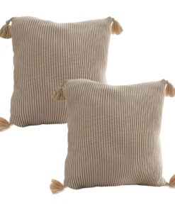 1-SOGA 2X 45cm Off-White Wabi-Sabi Raised Pillow Cotton Striped Large Tassel Square Pillow Throw Pillow