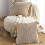 6-SOGA 2X 45cm Off-White Wabi-Sabi Raised Pillow Cotton Striped Large Tassel Square Pillow Throw Pillow