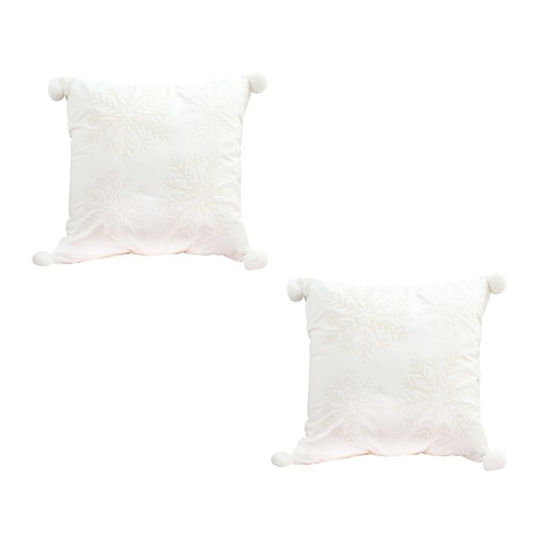 1-SOGA 2X 45cm Throw Pillow White Soft Plush Cushion Christmas Snowflake Ball Square For festive Holiday