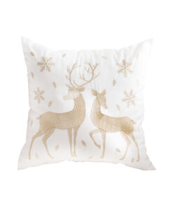 1-SOGA 45cm Throw Pillow White with Golden Christmas Reindeer Festive Holiday Square Cushion for Cozy Winter Decor