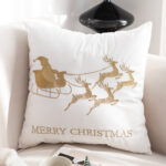 2-SOGA 45cm Throw Pillow White with Golden Christmas Sleigh Design Festive Holiday Square Cushion Decor