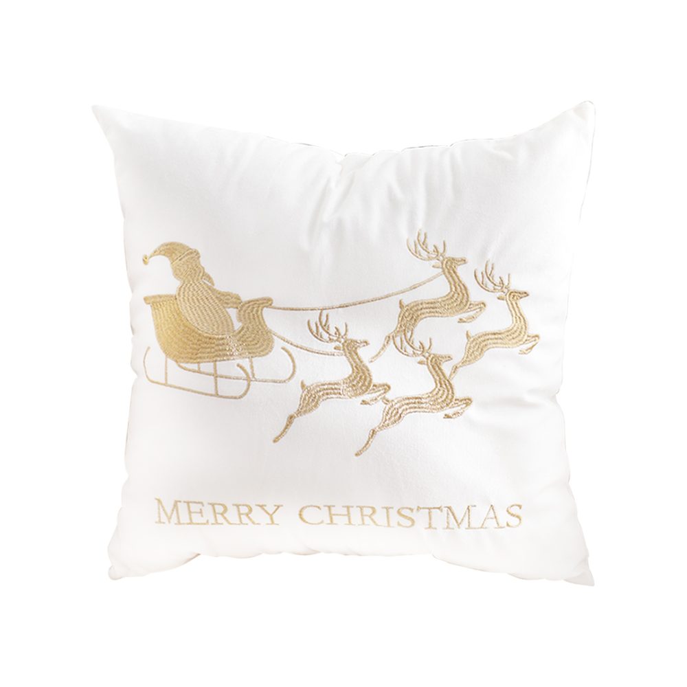 1-SOGA 45cm Throw Pillow White with Golden Christmas Sleigh Design Festive Holiday Square Cushion Decor