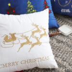 4-SOGA 2X 45cm Throw Pillow White with Golden Christmas Sleigh Design Festive Holiday Square Cushion Decor