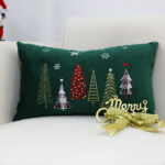 2-SOGA 30cm Throw Pillow  Green Christmas Forest Embroidered Lumbar for Festive Holiday Cushion Home Decor