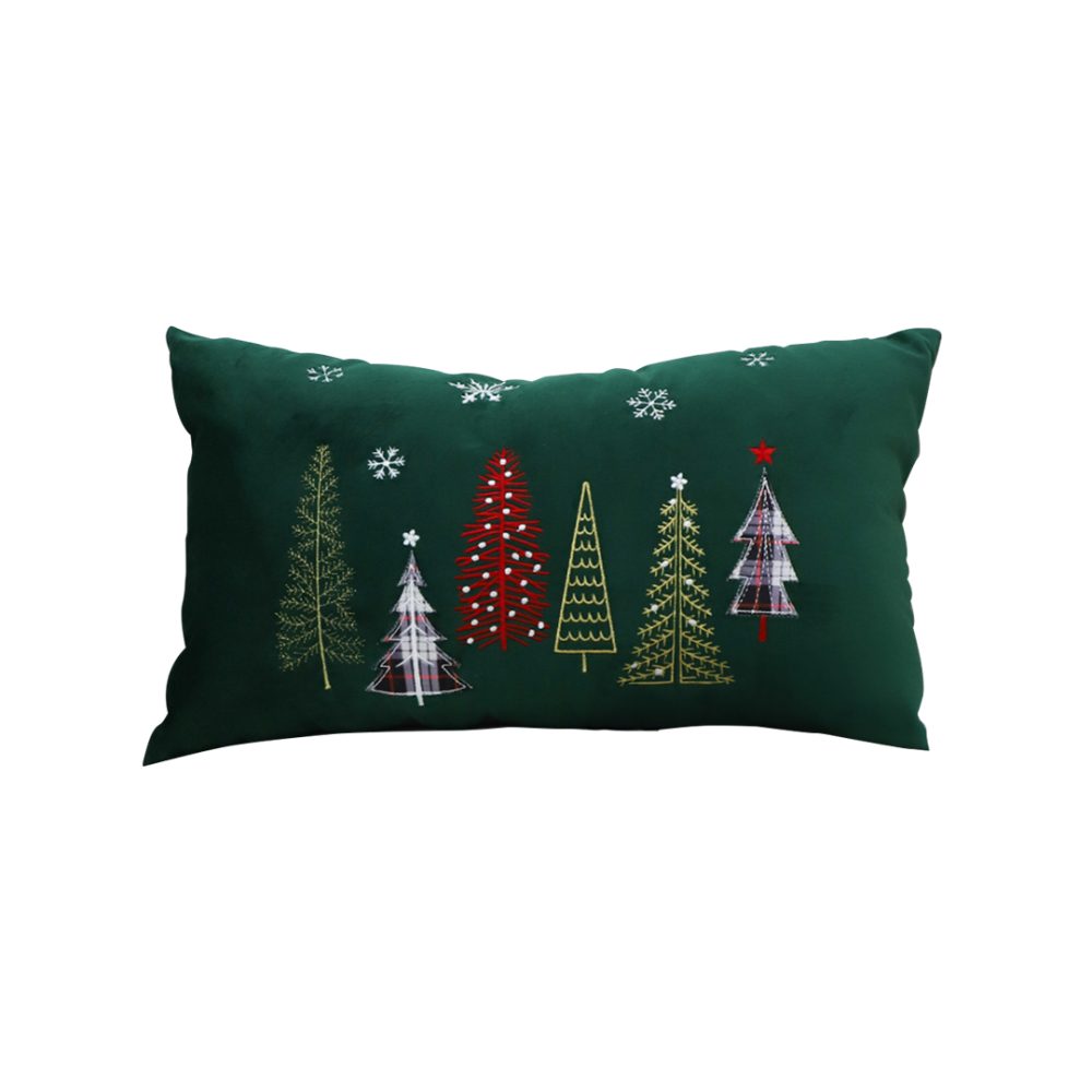 1-SOGA 30cm Throw Pillow  Green Christmas Forest Embroidered Lumbar for Festive Holiday Cushion Home Decor