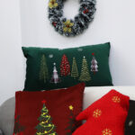 3-SOGA 30cm Throw Pillow  Green Christmas Forest Embroidered Lumbar for Festive Holiday Cushion Home Decor