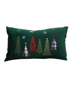 1-SOGA 30cm Throw Pillow  Green Christmas Forest Embroidered Lumbar for Festive Holiday Cushion Home Decor