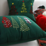 5-SOGA 30cm Throw Pillow  Green Christmas Forest Embroidered Lumbar for Festive Holiday Cushion Home Decor
