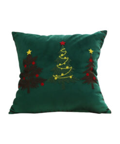 1-SOGA 45cm Throw Pillow Green Three Embroidered Christmas Trees for Festive Holiday Square Cushion Home Decor