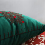 4-SOGA 45cm Throw Pillow Green Three Embroidered Christmas Trees for Festive Holiday Square Cushion Home Decor