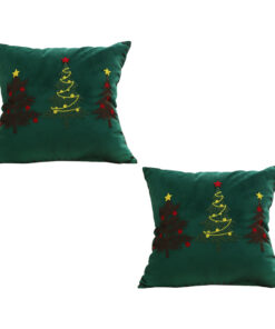 1-SOGA 2X 45cm Throw Pillow Green Three Embroidered Christmas Trees for Festive Holiday Square Cushion Home Decor