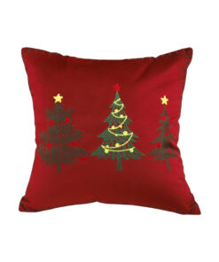 1-SOGA 45cm Burgundy Red Throw Pillow with Three Embroidered Christmas Trees Festive Holiday Square Cushion Home Decor