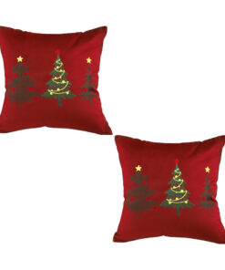 1-SOGA 2X 45cm Burgundy Red Throw Pillow with Three Embroidered Christmas Trees Festive Holiday Square Cushion Home Decor