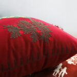 5-SOGA 2X 45cm Burgundy Red Throw Pillow with Three Embroidered Christmas Trees Festive Holiday Square Cushion Home Decor