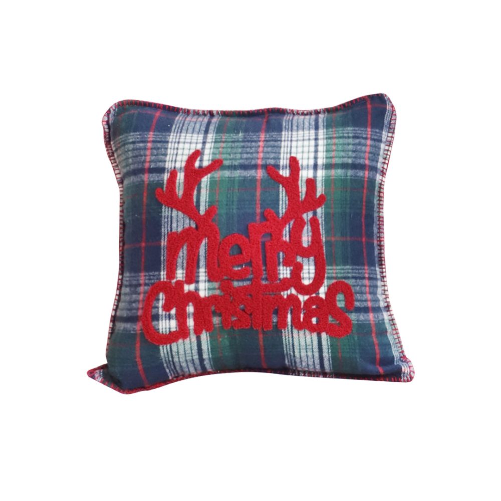 1-SOGA 45cm Throw Pillow Multicolor Christmas Plaid with Antler Design for Festive Holiday Square Cushion Home Decor