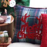 5-SOGA 45cm Throw Pillow Multicolor Christmas Plaid with Antler Design for Festive Holiday Square Cushion Home Decor
