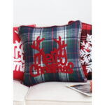 6-SOGA 45cm Throw Pillow Multicolor Christmas Plaid with Antler Design for Festive Holiday Square Cushion Home Decor