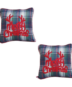 1-SOGA 2X 45cm Throw Pillow Multicolor Christmas Plaid with Antler Design for Festive Holiday Square Cushion Home Decor