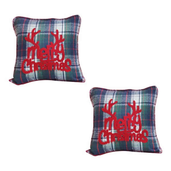 1-SOGA 2X 45cm Throw Pillow Multicolor Christmas Plaid with Antler Design for Festive Holiday Square Cushion Home Decor