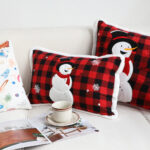 5-SOGA 30cm Throw Pillow Red Christmas Snowman Lumbar Cushion for Festive Holiday Winter Home Decor