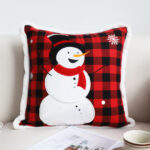 2-SOGA 45cm Throw Pillow Red Christmas Snowman Square Cushion for Festive Holiday Winter Home Decor