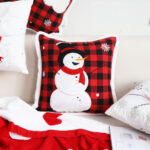 4-SOGA 45cm Throw Pillow Red Christmas Snowman Square Cushion for Festive Holiday Winter Home Decor
