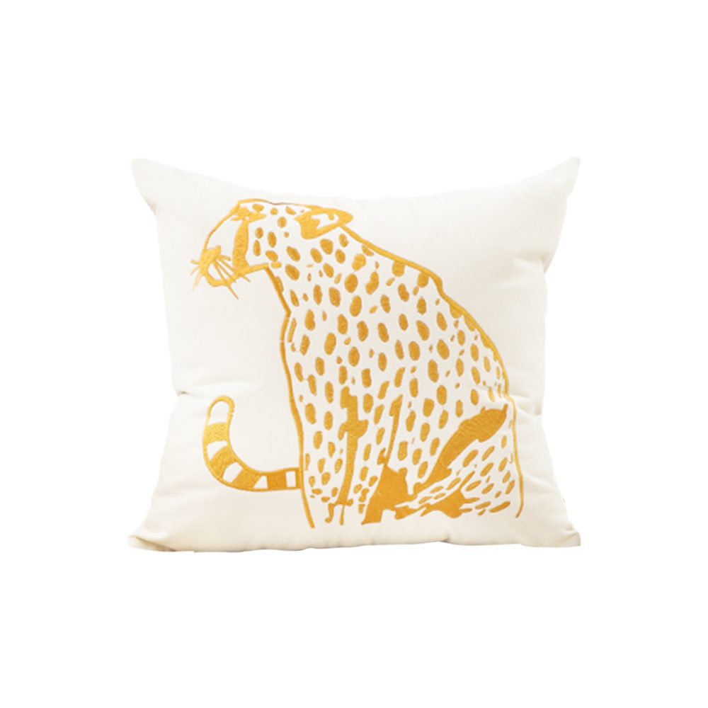 1-SOGA 45cm Throw Pillow White Light Luxury with Golden Leopard Design Decorative Square Cushion Home Decor