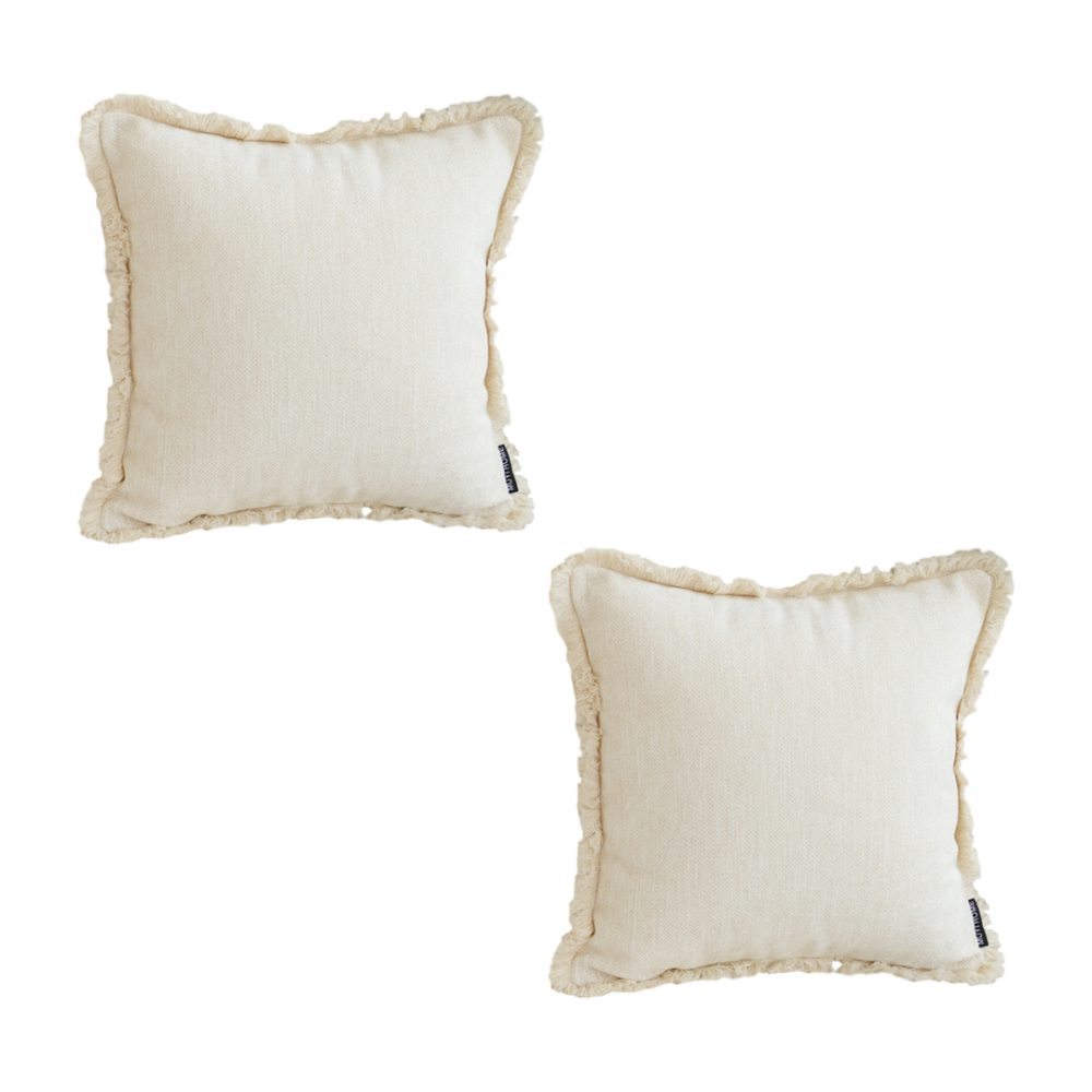 1-SOGA 2X 45cm Throw Pillow White Chenille Textured with Tassels Stylish Square Cozy Home Decor