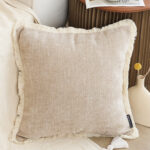 2-SOGA 2X 45cm Throw Pillow Latte Color Chenille Textured with Tassels Stylish Square Cozy Home Decor