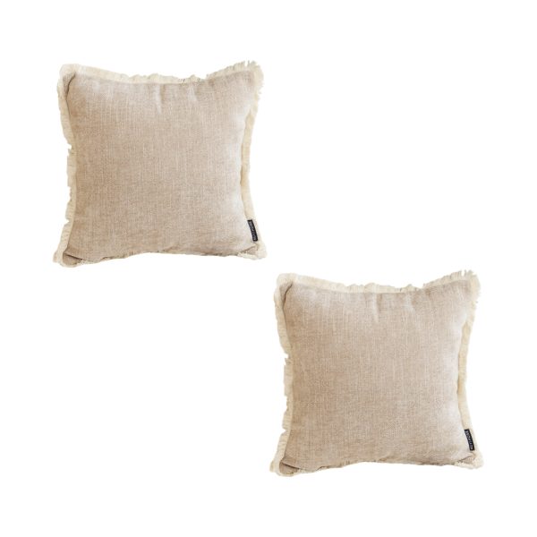 1-SOGA 2X 45cm Throw Pillow Latte Color Chenille Textured with Tassels Stylish Square Cozy Home Decor