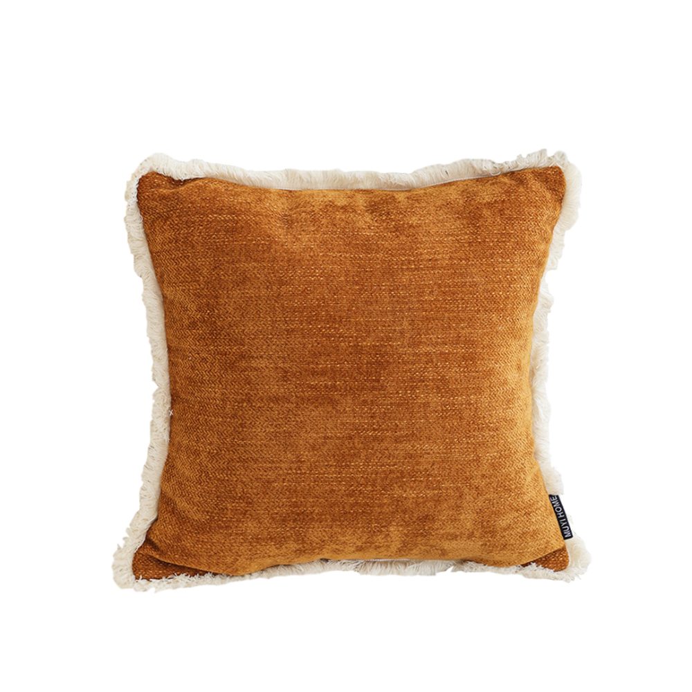 1-SOGA 45cm Throw Pillow Sunset Orange Chenille Textured with Tassels Stylish Square Cozy Home Decor