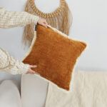5-SOGA 45cm Throw Pillow Sunset Orange Chenille Textured with Tassels Stylish Square Cozy Home Decor
