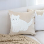 3-SOGA 45cm Throw Pillow Light Tan Square Cushion with Soft White Cat Design Decorative Home Decor