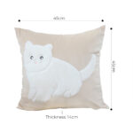 5-SOGA 45cm Throw Pillow Light Tan Square Cushion with Soft White Cat Design Decorative Home Decor