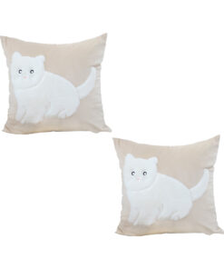 1-SOGA 2X 45cm Throw Pillow Light Tan Square Cushion with Soft White Cat Design Decorative Home Decor