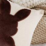 3-SOGA 45cm Throw Pillow Light Tan Square Cushion with Soft Coffee Bunny Design Decorative Home Decor