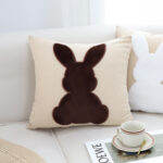 5-SOGA 45cm Throw Pillow Light Tan Square Cushion with Soft Coffee Bunny Design Decorative Home Decor