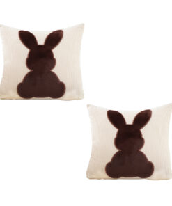 1-SOGA 2X 45cm Throw Pillow Light Tan Square Cushion with Soft Coffee Bunny Design Decorative Home Decor