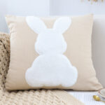 2-SOGA 45cm Throw Pillow Light Tan Square Cushion with Soft White Rabbit Design Decorative Home Decor
