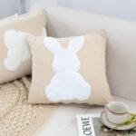 5-SOGA 45cm Throw Pillow Light Tan Square Cushion with Soft White Rabbit Design Decorative Home Decor