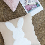 6-SOGA 45cm Throw Pillow Light Tan Square Cushion with Soft White Rabbit Design Decorative Home Decor
