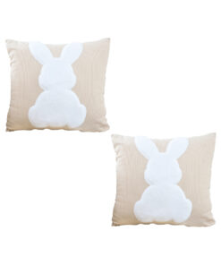 1-SOGA 2X 45cm Throw Pillow Light Tan Square Cushion with Soft White Rabbit Design Decorative Home Decor