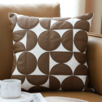 2-SOGA 45cm Brown Leather Square Pillow Half Moon Patchwork Design Decorative Cushion for Living Room