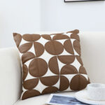 3-SOGA 45cm Brown Leather Square Pillow Half Moon Patchwork Design Decorative Cushion for Living Room