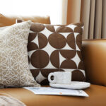 4-SOGA 45cm Brown Leather Square Pillow Half Moon Patchwork Design Decorative Cushion for Living Room