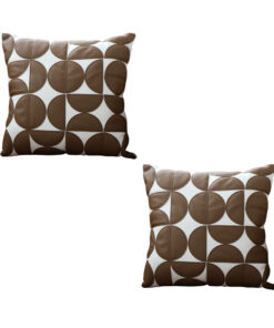 1-SOGA 2X 45cm Brown Leather Square Pillow Half Moon Patchwork Design Decorative Cushion for Living Room