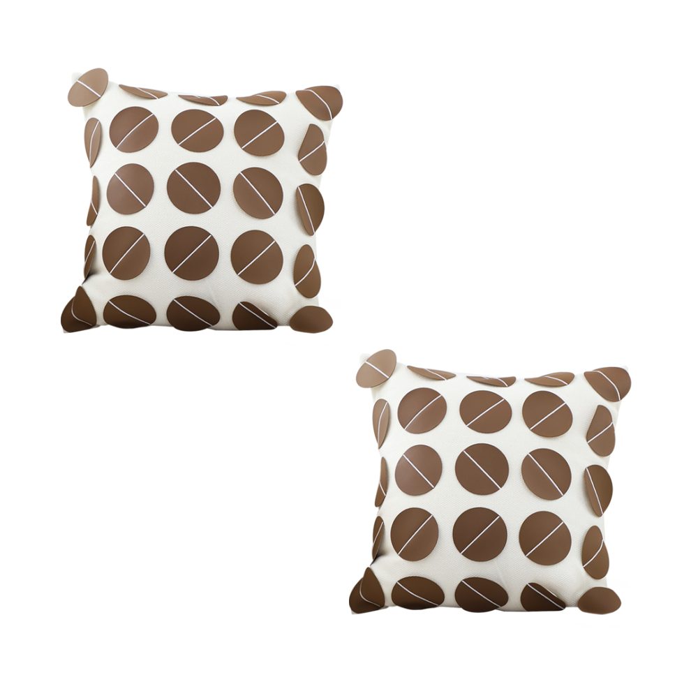1-SOGA 2X 45cm Brown Leather Square Pillow with 3D Circle Pattern Decorative Cushion for Living Room