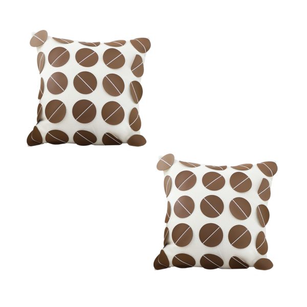 1-SOGA 2X 45cm Brown Leather Square Pillow with 3D Circle Pattern Decorative Cushion for Living Room